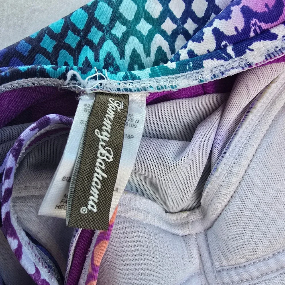 Tommy Bahama 77B Womens Purple Ombre Geometric Ruched One Piece Swimsuit‎ Size 8